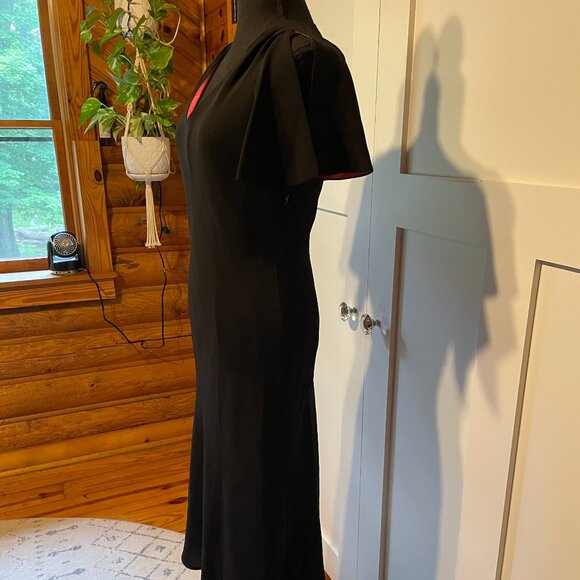 VTG Sangria Brand Flutter Sleeve Dress Lined with Pink Satin - Picture 4 of 7